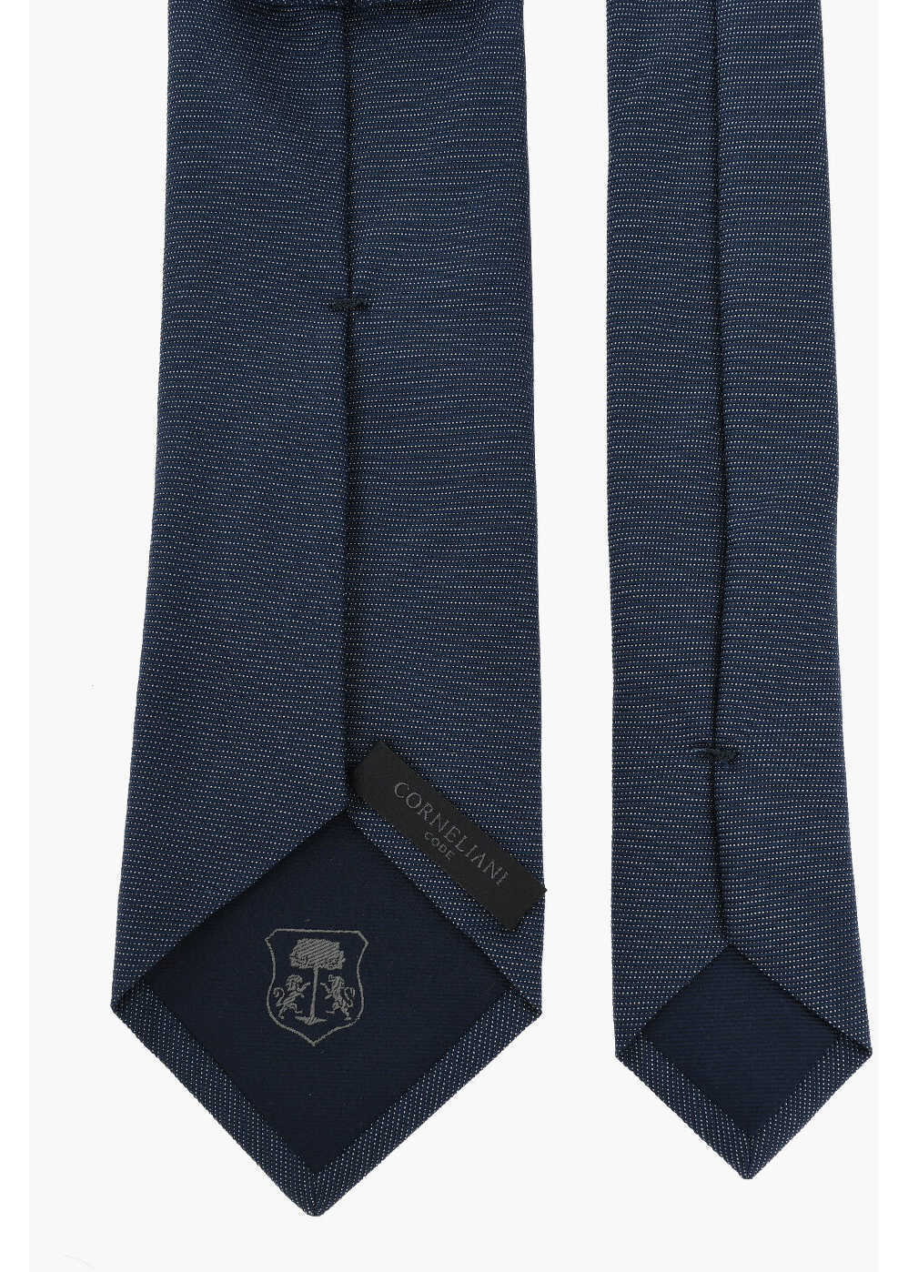 Cravate CORNELIANI Code Solid Color Silk Blend Tie With Micro Patterns Blue Barbati (BM 19502831) 3