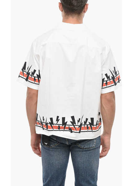 Camasi casual Neil Barrett Short Sleeved Boxy Fit Shirts With Jumbled Bolts Print White Barbati (BM 19502834) 2