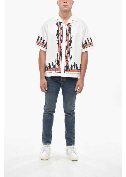 Camasi casual Neil Barrett Short Sleeved Boxy Fit Shirts With Jumbled Bolts Print White Barbati (BM 19502834) 4