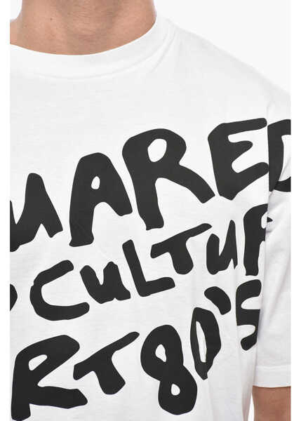 Tricouri DSQUARED2 Cotton Crew-Neck T-Shirt With Print Black & White Barbati (BM 19502915) 3