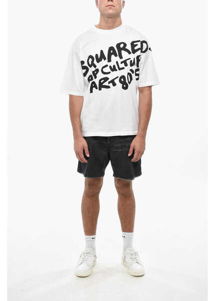 Tricouri DSQUARED2 Cotton Crew-Neck T-Shirt With Print Black & White Barbati (BM 19502915) 4