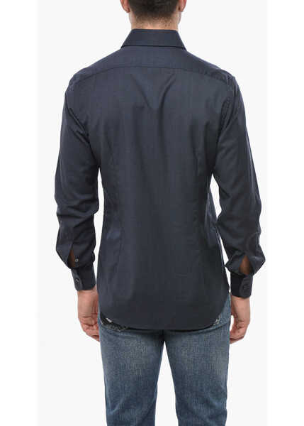 Camasi casual CORNELIANI Solid Color Wool Shirt With Spread Collar Blue Barbati (BM 19502930) 2