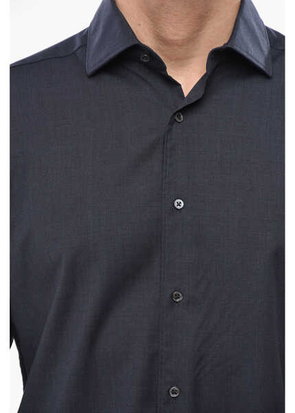 Camasi casual CORNELIANI Solid Color Wool Shirt With Spread Collar Blue Barbati (BM 19502930) 3