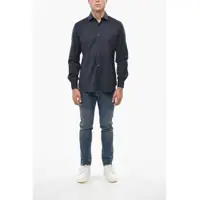 Camasi CORNELIANI pentru Barbati - Camasi casual CORNELIANI Solid Color Wool Shirt With Spread Collar Blue Barbati (BM 19502930) - B-mall.ro