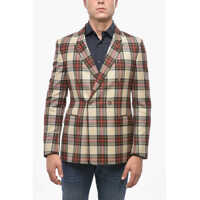 Sacouri elegante Cc Collection Tartan Motif Virgin Wool Double-Breasted Blaze Barbati