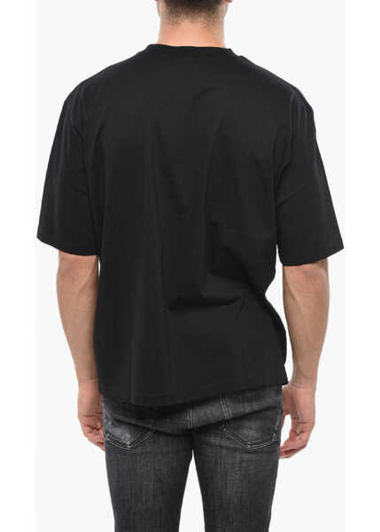 Tricouri DSQUARED2 Cotton Crew-Neck T-Shirt With Contrasting Print Black Barbati (BM 19502948) 2