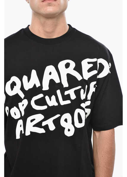 Tricouri DSQUARED2 Cotton Crew-Neck T-Shirt With Contrasting Print Black Barbati (BM 19502948) 3