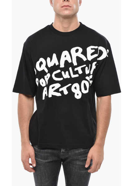 Tricouri DSQUARED2 Cotton Crew-Neck T-Shirt With Contrasting Print Black Barbati (BM 19502948) 1