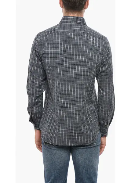 Camasi casual CORNELIANI Circle Checked Cotton Blend Shirt With Spread Collar Blue Barbati (BM 19502951) 2