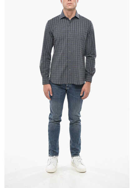 Camasi casual CORNELIANI Circle Checked Cotton Blend Shirt With Spread Collar Blue Barbati (BM 19502951) 4