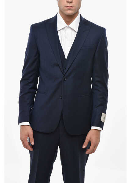 Costume CORNELIANI Cc Collection Virgin Wool Side Vents Peak Lapel 3 Piece Wais Blue Barbati (BM 19502984) 2