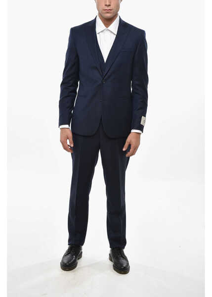 Costume CORNELIANI Cc Collection Virgin Wool Side Vents Peak Lapel 3 Piece Wais Blue Barbati (BM 19502984) 1