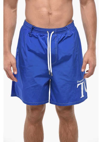 Sorturi de baie DSQUARED2 Solid Color Swim Shorts With Monogram Blue Barbati (BM 19503041) 1