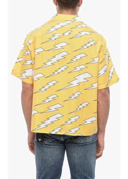 Camasi casual Neil Barrett Short Sleeved Shirt With All-Over Thunderbolt Print Yellow Barbati (BM 19503044) 2