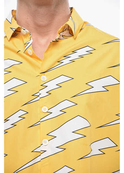 Camasi casual Neil Barrett Short Sleeved Shirt With All-Over Thunderbolt Print Yellow Barbati (BM 19503044) 3