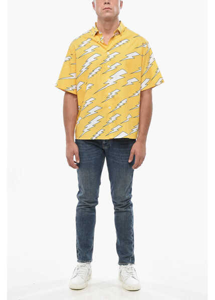 Camasi casual Neil Barrett Short Sleeved Shirt With All-Over Thunderbolt Print Yellow Barbati (BM 19503044) 4
