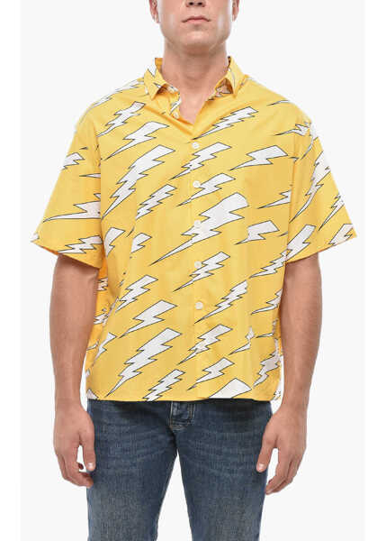 Camasi casual Neil Barrett Short Sleeved Shirt With All-Over Thunderbolt Print Yellow Barbati (BM 19503044) 1
