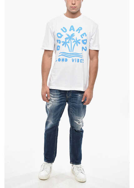 Tricouri DSQUARED2 Maxi Printed Frontal Crew-Neck T-Shirt White Barbati (BM 19503053) 3