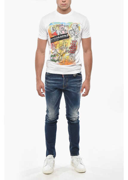 Tricouri DSQUARED2 Cotton Crew-Neck T-Shirt With Print White Barbati (BM 19503062) 4