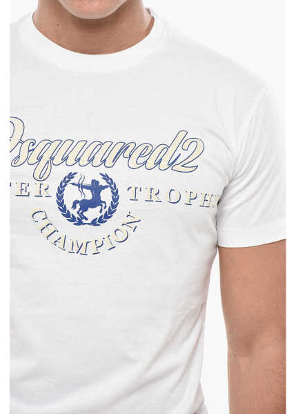 Tricouri DSQUARED2 Cotton Crew-Neck T-Shirt With Print White Barbati (BM 19503068) 3