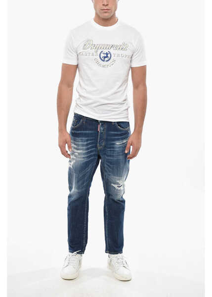 Tricouri DSQUARED2 Cotton Crew-Neck T-Shirt With Print White Barbati (BM 19503068) 4