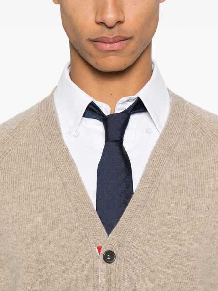 Cardigane Thom Browne Shetland Wool 4-Bar Relaxed Fit V-Neck Cardigan KHAKI Barbati (BM 19508981) 5