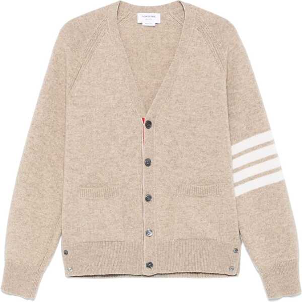 Cardigane Thom Browne Shetland Wool 4-Bar Relaxed Fit V-Neck Cardigan KHAKI Barbati (BM 19508981) 1