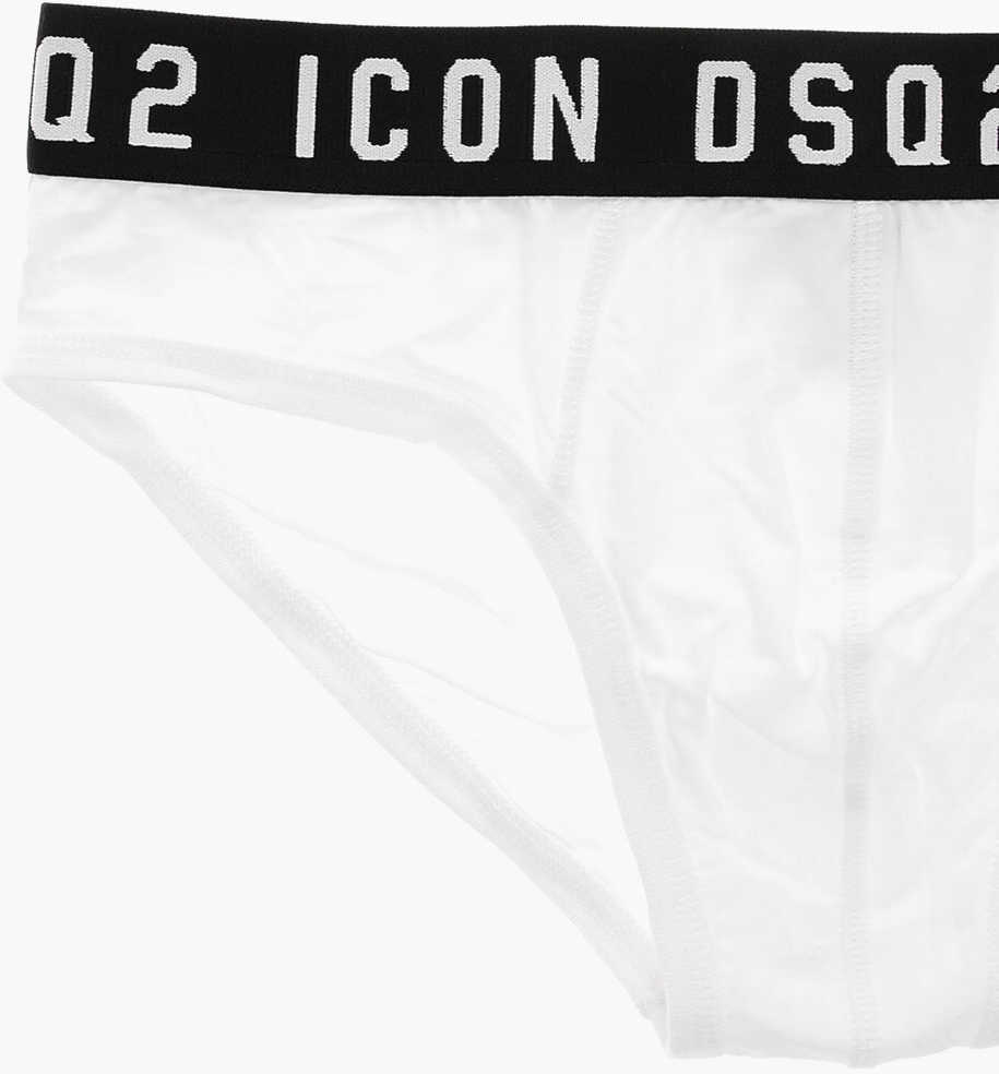 Chiloti DSQUARED2 Stretch Cotton Icon Briefs With Logoed Waistband White Barbati (BM 19509125) 2