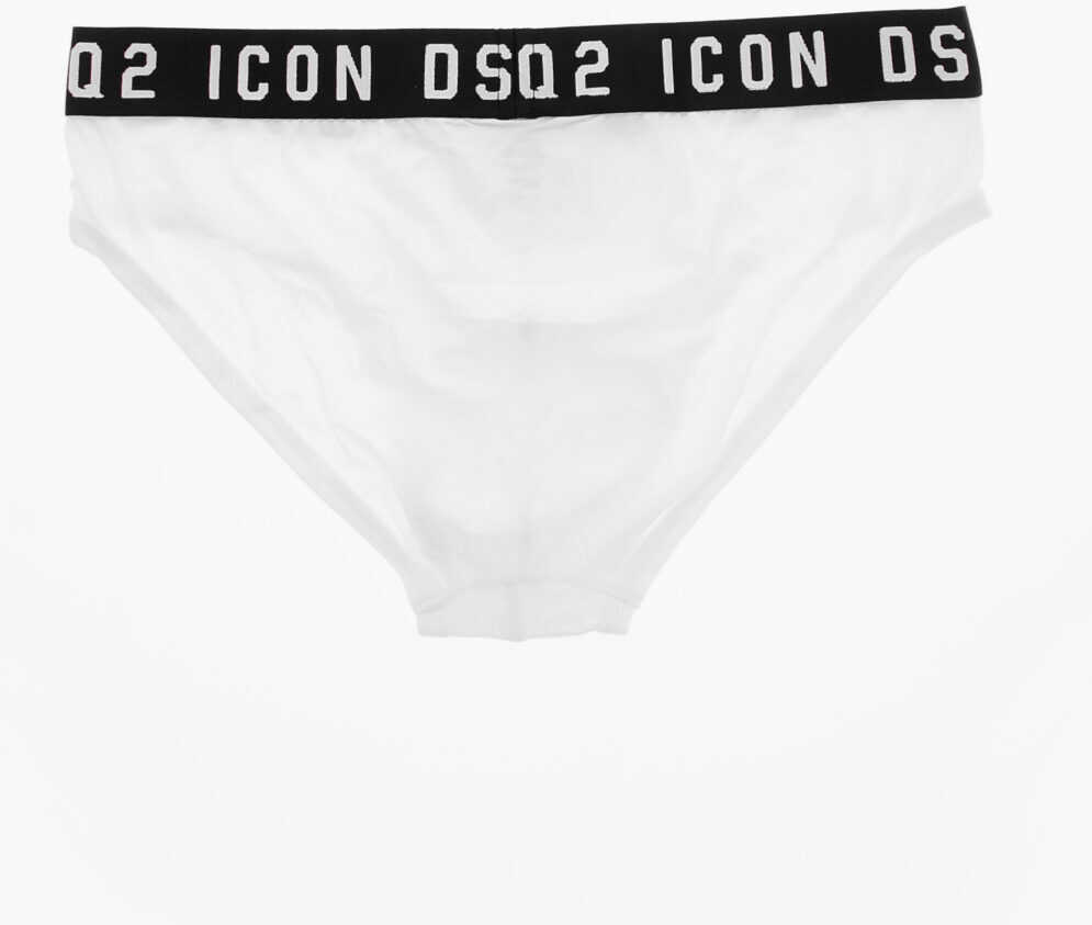 Chiloti DSQUARED2 Stretch Cotton Icon Briefs With Logoed Waistband White Barbati (BM 19509125) 3