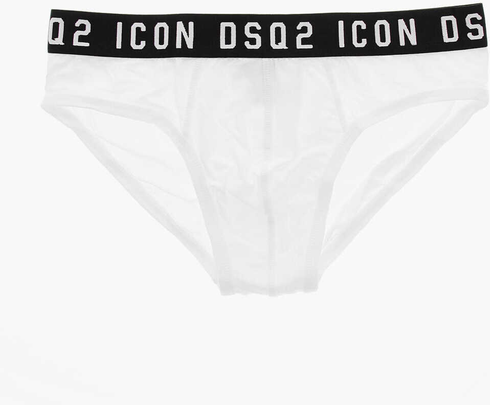 Chiloti DSQUARED2 Stretch Cotton Icon Briefs With Logoed Waistband White Barbati (BM 19509125) 1
