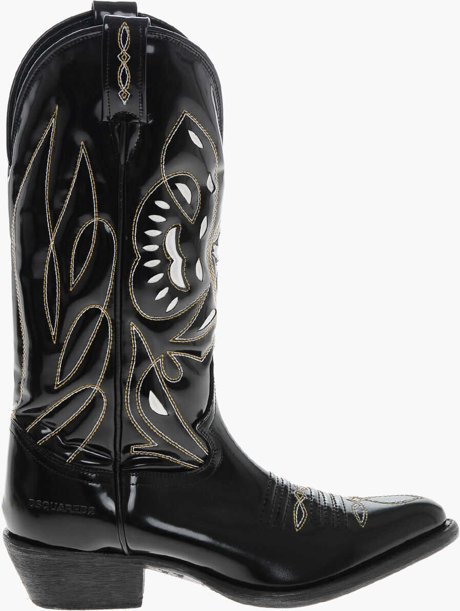 Cizme casual DSQUARED2 Brushed Leather Cowboy Western Boots Black Barbati (BM 19510499) 3
