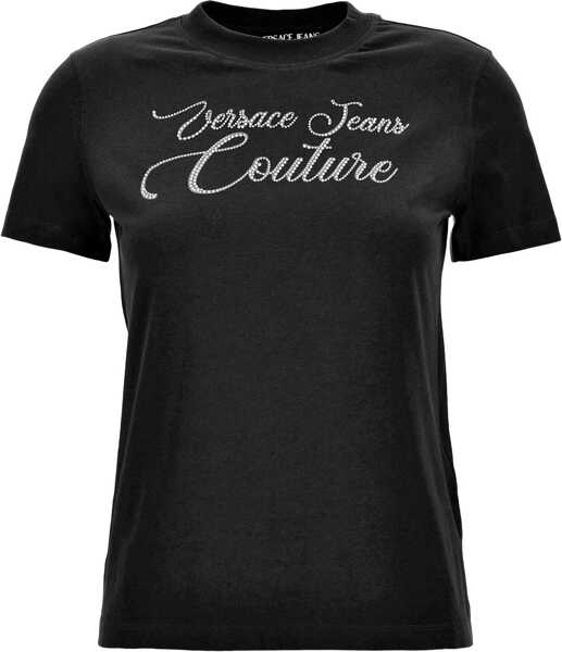 Tricouri Versace Jeans Couture T-Shirt With Logo And Rhinestones BLACK Femei (BM 19511783) 1