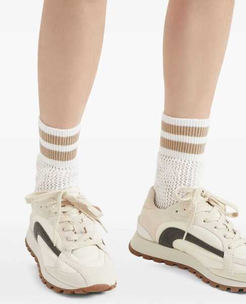 Sosete Brunello Cucinelli Waffle stitch cotton knit Socks BIANCOBEIGE Femei (BM 19512557) 4