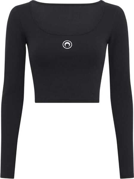 Topuri MARINE SERRE Moon Logo long-sleeved Top BLACK Femei (BM 19518419) 3