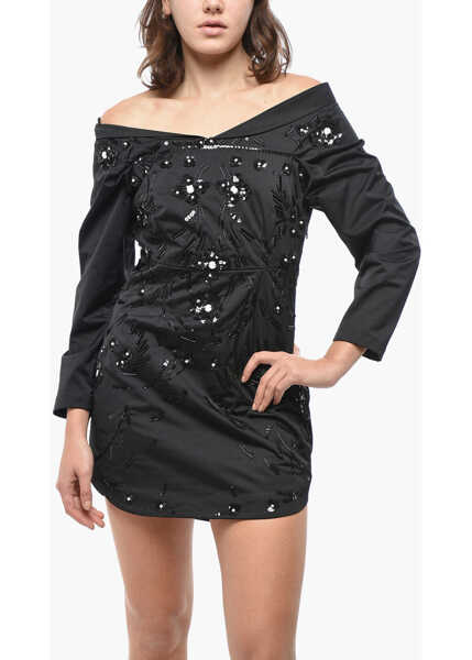 Rochii scurte DSQUARED2 Off-Shoulders 80S Prom Minidress Embellished With Sequins Black Femei (BM 19521641) 4
