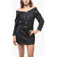Rochii scurte Dama - Rochii scurte DSQUARED2 Off-Shoulders 80S Prom Minidress Embellished With Sequins Black Femei (BM 19521641) - B-mall.ro