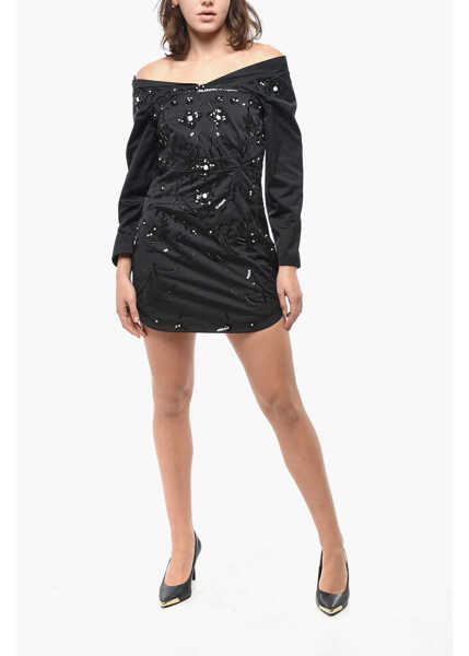 Rochii scurte DSQUARED2 Off-Shoulders 80S Prom Minidress Embellished With Sequins Black Femei (BM 19521641) 1