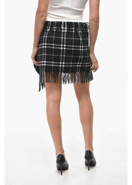 Esarfe Burberry Cashmere Blend Scarf Miniskirt With Tartan Motif And Fringes Green Femei (BM 19521656) 2