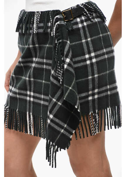 Esarfe Burberry Cashmere Blend Scarf Miniskirt With Tartan Motif And Fringes Green Femei (BM 19521656) 3