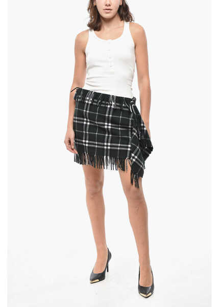 Esarfe Burberry Cashmere Blend Scarf Miniskirt With Tartan Motif And Fringes Green Femei (BM 19521656) 4