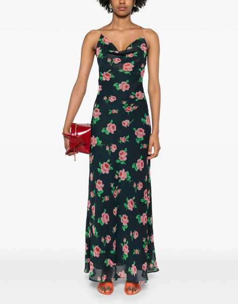 Rochii lungi ROTATE Birger Christensen Floral Patterned Chiffon Slip Dress Blue Femei (BM 19521659) 2