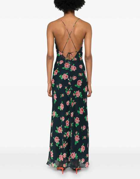 Rochii lungi ROTATE Birger Christensen Floral Patterned Chiffon Slip Dress Blue Femei (BM 19521659) 4