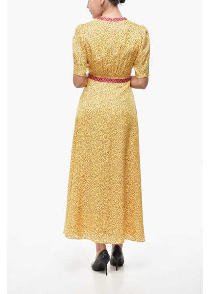 Rochii lungi SALONI Silk Tabitha Flared Dress With Plant Pattern Yellow Femei (BM 19521662) 2