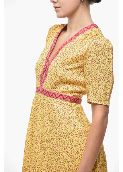 Rochii lungi SALONI Silk Tabitha Flared Dress With Plant Pattern Yellow Femei (BM 19521662) 3