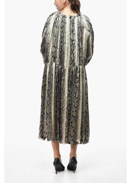 Rochii lungi Khaite Reptil Patterned Maxi Dress With Drawstringed Waist Military Green Femei (BM 19521668) 2