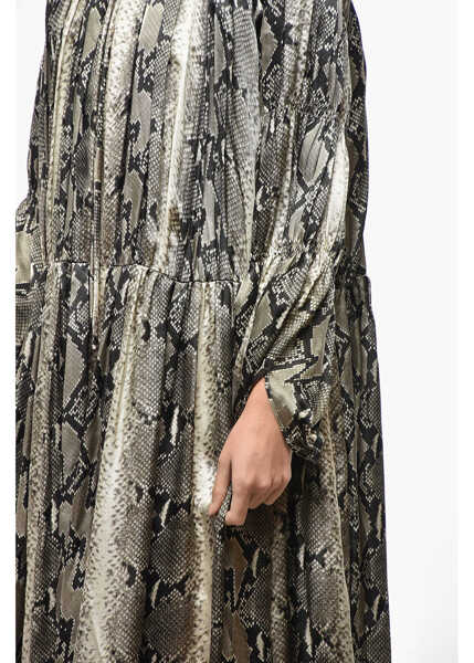 Rochii lungi Khaite Reptil Patterned Maxi Dress With Drawstringed Waist Military Green Femei (BM 19521668) 3