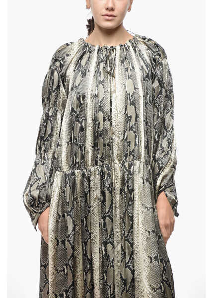 Rochii lungi Khaite Reptil Patterned Maxi Dress With Drawstringed Waist Military Green Femei (BM 19521668) 4