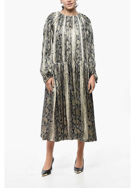 Rochii lungi Khaite Reptil Patterned Maxi Dress With Drawstringed Waist Military Green Femei (BM 19521668) 1