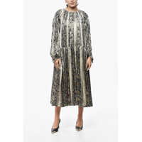 Rochii lungi Reptil Patterned Maxi Dress With Drawstringed Waist Femei