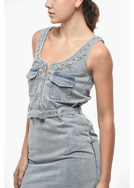 Rochii scurte Self-Portrait Rhinestoned Denim Minidress Light Blue Femei (BM 19521671) 3